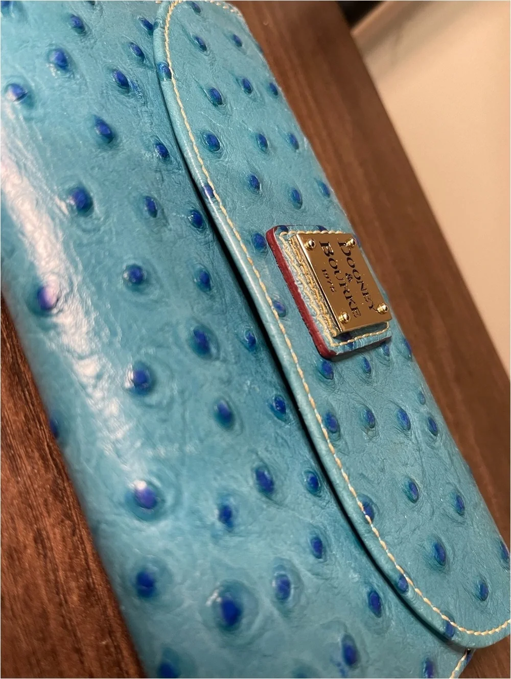 Dooney & Bourke Blue Ostrich Embossed Leather Wallet